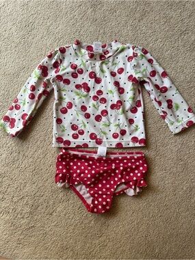HB Baby Girl Cherry Two Piece Rash Guard Swimsuit 9-12M